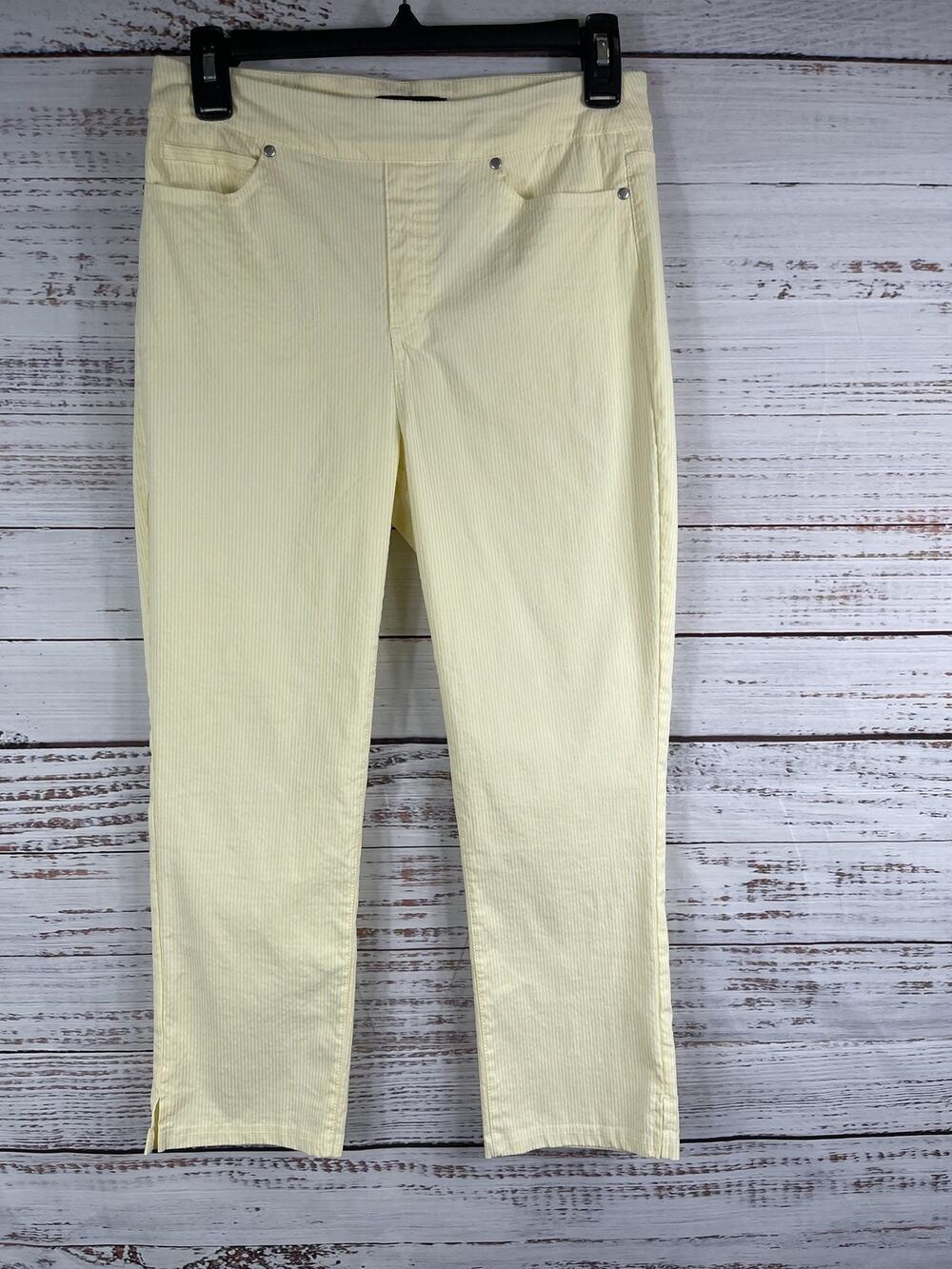 Mario Serrani Italy Capri Pants Womens Size Small Yellow Striped Stretch Pull On